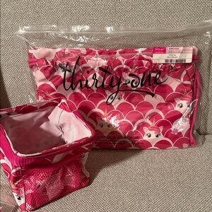 Thirty-One Pink Unicorn Dreams Cinch Sac and Carry All Caddy Set NEW